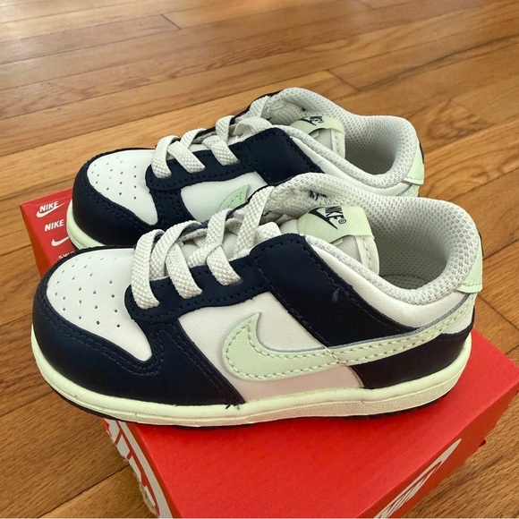 Nike Dunk Low Sail Midnight Navy Volt Tint TD Shoe Size 6C Blue FB9107 127 - Picture 2 of 6